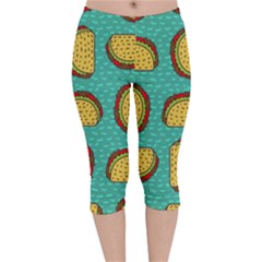 Taco Drawing Background Mexican Fast Food Pattern Velvet Capri Leggings  by BangZart