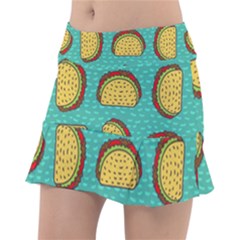 Taco Drawing Background Mexican Fast Food Pattern Tennis Skorts by BangZart