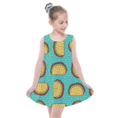 Taco Drawing Background Mexican Fast Food Pattern Kids  Summer Dress by BangZart