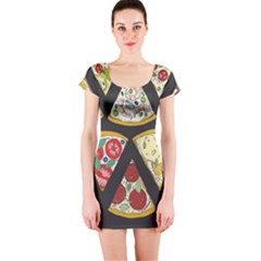 Vector Seamless Pattern With Italian Pizza Top View Short Sleeve Bodycon Dress by BangZart