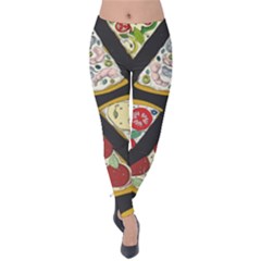 Vector Seamless Pattern With Italian Pizza Top View Velvet Leggings by BangZart