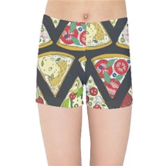 Vector Seamless Pattern With Italian Pizza Top View Kids  Sports Shorts by BangZart