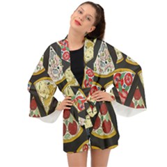 Vector Seamless Pattern With Italian Pizza Top View Long Sleeve Kimono by BangZart