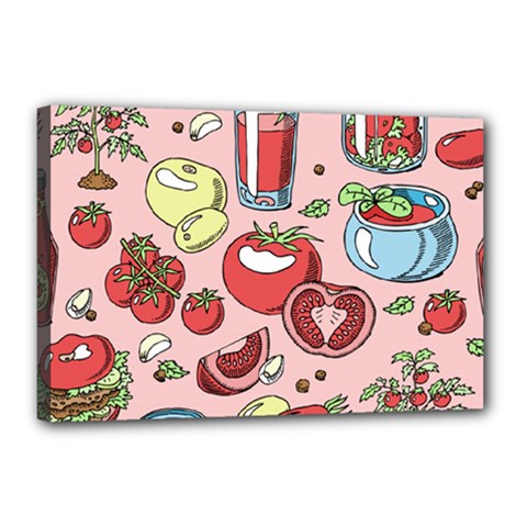 Tomato Seamless Pattern Juicy Tomatoes Food Sauce Ketchup Soup Paste With Fresh Red Vegetables Canvas 18  X 12  (stretched) by BangZart