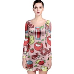 Tomato Seamless Pattern Juicy Tomatoes Food Sauce Ketchup Soup Paste With Fresh Red Vegetables Long Sleeve Bodycon Dress by BangZart