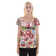 Tomato Seamless Pattern Juicy Tomatoes Food Sauce Ketchup Soup Paste With Fresh Red Vegetables Cap Sleeve Top by BangZart