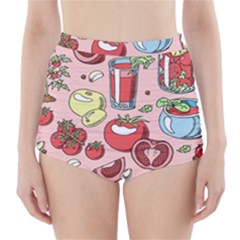 Tomato Seamless Pattern Juicy Tomatoes Food Sauce Ketchup Soup Paste With Fresh Red Vegetables High-waisted Bikini Bottoms by BangZart