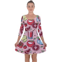 Tomato Seamless Pattern Juicy Tomatoes Food Sauce Ketchup Soup Paste With Fresh Red Vegetables Quarter Sleeve Skater Dress by BangZart