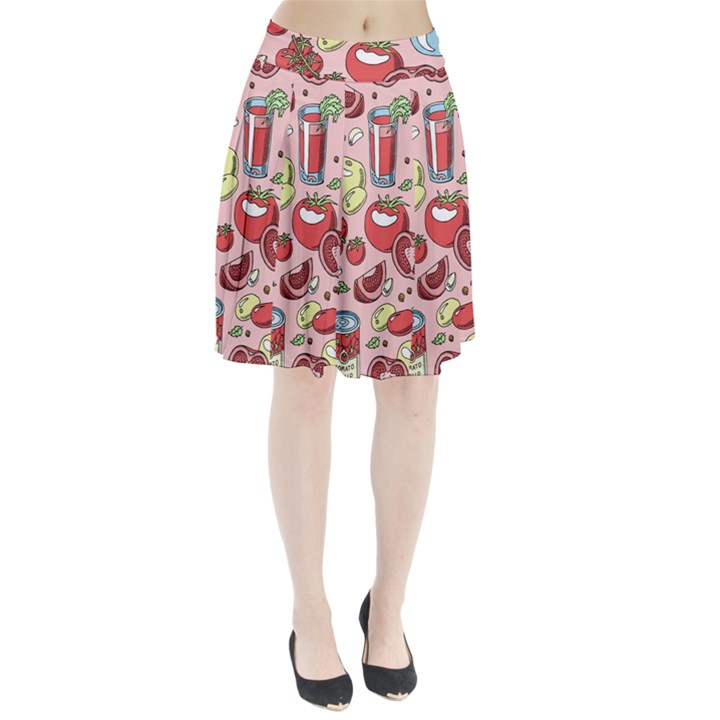 Tomato seamless pattern juicy tomatoes food sauce ketchup soup paste with fresh red vegetables Pleated Skirt