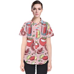 Tomato Seamless Pattern Juicy Tomatoes Food Sauce Ketchup Soup Paste With Fresh Red Vegetables Women s Short Sleeve Shirt