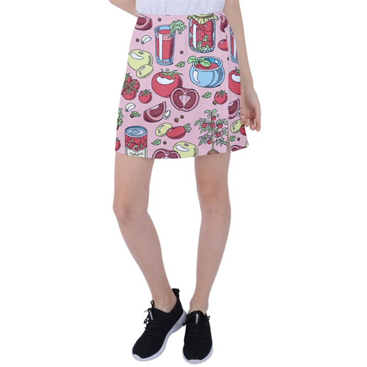 Tomato seamless pattern juicy tomatoes food sauce ketchup soup paste with fresh red vegetables Tennis Skirt