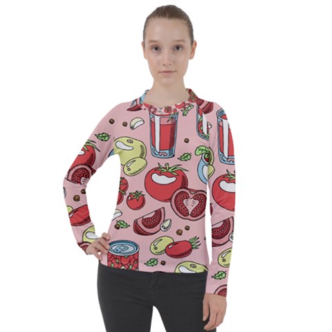 Tomato Seamless Pattern Juicy Tomatoes Food Sauce Ketchup Soup Paste With Fresh Red Vegetables Women s Pique Long Sleeve Tee by BangZart