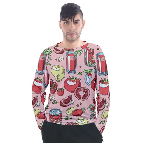 Tomato Seamless Pattern Juicy Tomatoes Food Sauce Ketchup Soup Paste With Fresh Red Vegetables Men s Long Sleeve Raglan Tee by BangZart