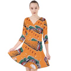 Seamless Pattern With Taco Quarter Sleeve Front Wrap Dress by BangZart