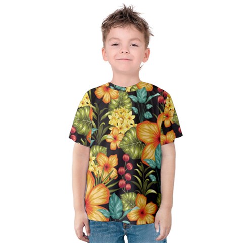 Fabulous Colorful Floral Seamless Kids  Cotton Tee by BangZart