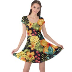 Fabulous Colorful Floral Seamless Cap Sleeve Dress by BangZart