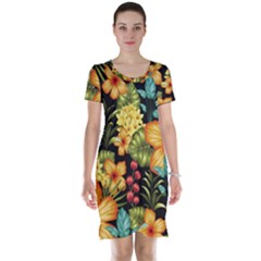 Fabulous Colorful Floral Seamless Short Sleeve Nightdress by BangZart