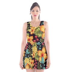 Fabulous Colorful Floral Seamless Scoop Neck Skater Dress