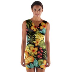 Fabulous Colorful Floral Seamless Wrap Front Bodycon Dress by BangZart