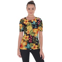 Fabulous Colorful Floral Seamless Shoulder Cut Out Short Sleeve Top by BangZart