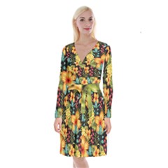 Fabulous Colorful Floral Seamless Long Sleeve Velvet Front Wrap Dress by BangZart