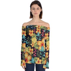 Fabulous Colorful Floral Seamless Off Shoulder Long Sleeve Top by BangZart