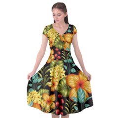 Fabulous Colorful Floral Seamless Cap Sleeve Wrap Front Dress by BangZart