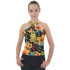 Fabulous Colorful Floral Seamless Cross Neck Velour Top by BangZart