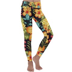 Fabulous Colorful Floral Seamless Kids  Lightweight Velour Classic Yoga Leggings by BangZart