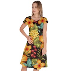 Fabulous Colorful Floral Seamless Classic Short Sleeve Dress