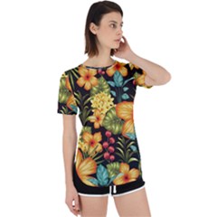 Fabulous Colorful Floral Seamless Perpetual Short Sleeve T-shirt by BangZart