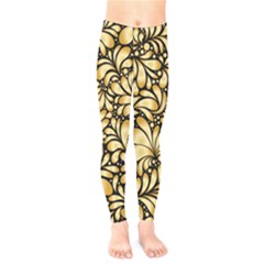 Damask Teardrop Gold Ornament Seamless Pattern Kids  Leggings by BangZart