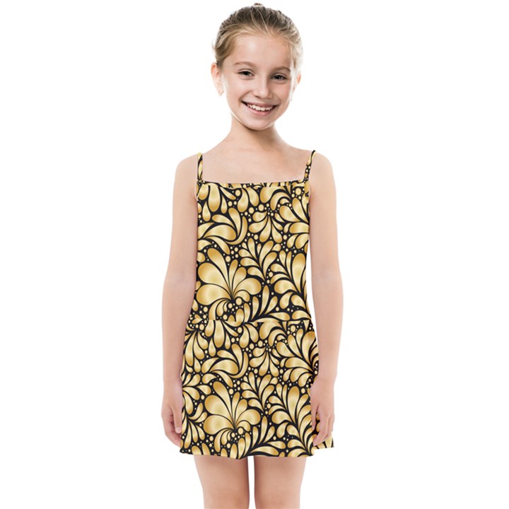 Damask teardrop gold ornament seamless pattern Kids  Summer Sun Dress