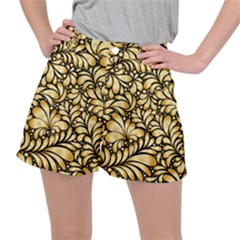 Damask Teardrop Gold Ornament Seamless Pattern Ripstop Shorts by BangZart