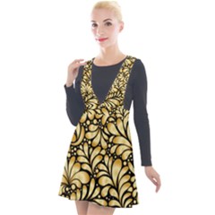 Damask Teardrop Gold Ornament Seamless Pattern Plunge Pinafore Velour Dress by BangZart