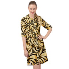 Damask Teardrop Gold Ornament Seamless Pattern Long Sleeve Mini Shirt Dress by BangZart