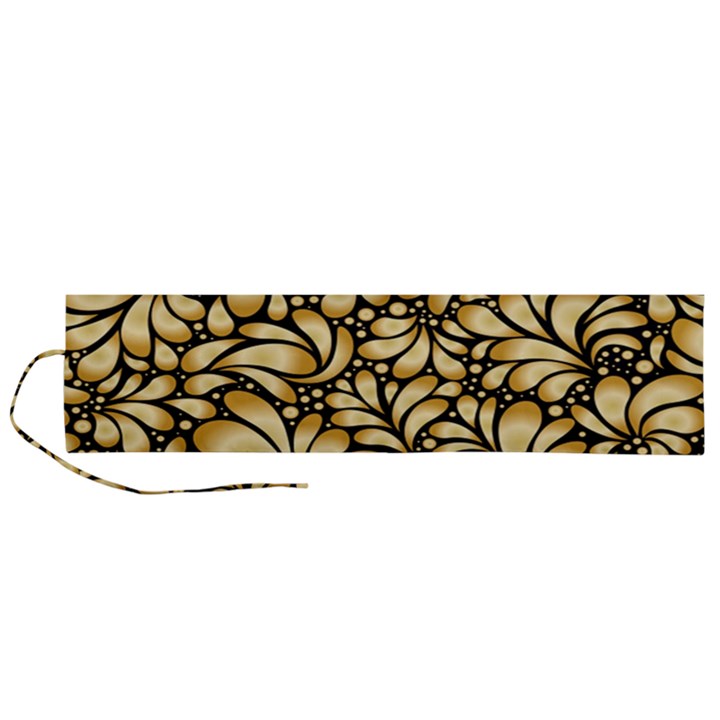 Damask teardrop gold ornament seamless pattern Roll Up Canvas Pencil Holder (L)