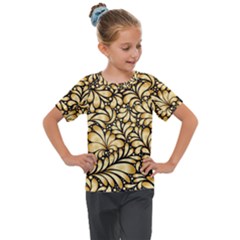 Damask Teardrop Gold Ornament Seamless Pattern Kids  Mesh Piece Tee