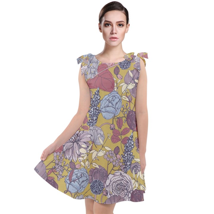 Floral seamless pattern with flowers vintage background colorful illustration Tie Up Tunic Dress