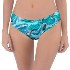 Sea Waves Seamless Pattern Reversible Classic Bikini Bottoms by BangZart