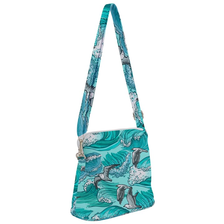 Sea waves seamless pattern Zipper Messenger Bag