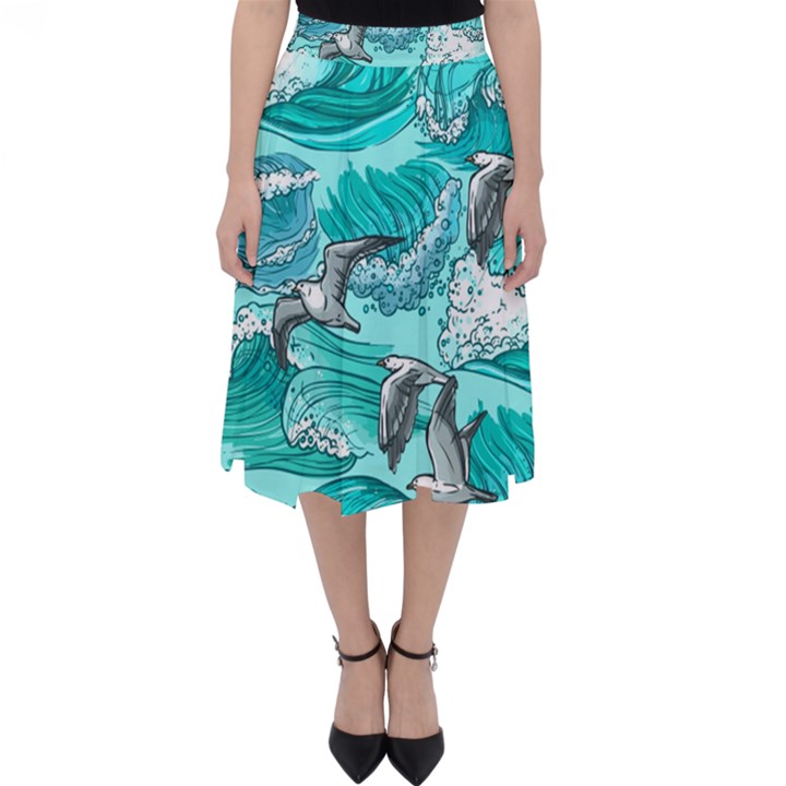 Sea waves seamless pattern Classic Midi Skirt