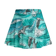 Sea Waves Seamless Pattern Mini Flare Skirt by BangZart