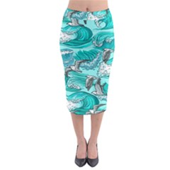 Sea Waves Seamless Pattern Midi Pencil Skirt by BangZart