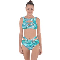 Sea Waves Seamless Pattern Bandaged Up Bikini Set  by BangZart