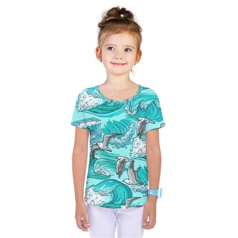 Sea Waves Seamless Pattern Kids  One Piece Tee by BangZart