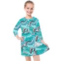 Sea waves seamless pattern Kids  Quarter Sleeve Shirt Dress View1