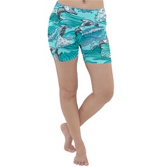 Sea Waves Seamless Pattern Lightweight Velour Yoga Shorts by BangZart