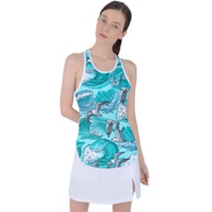 Sea Waves Seamless Pattern Racer Back Mesh Tank Top by BangZart