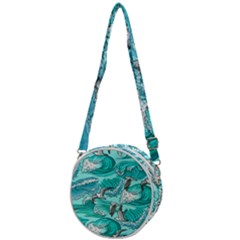 Sea Waves Seamless Pattern Crossbody Circle Bag by BangZart